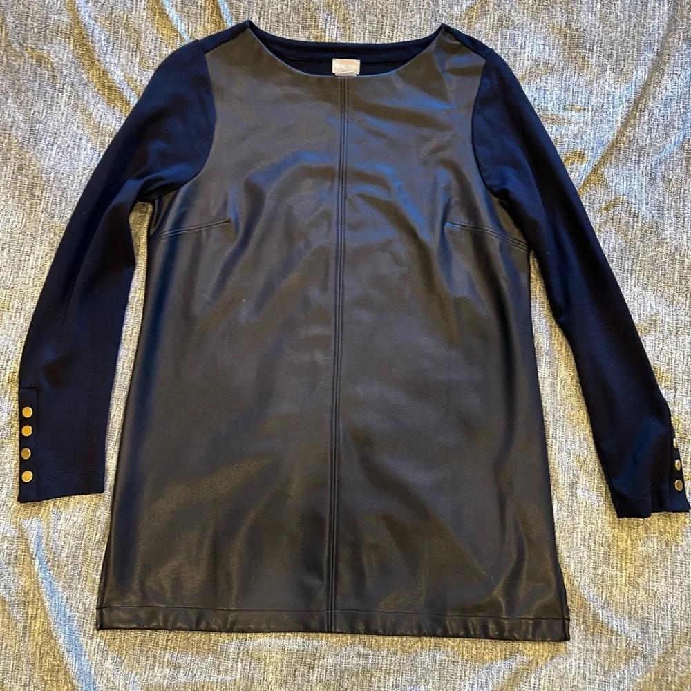 Chico's Navy Faux Leather Front Pointe Tunic size 0 - Picture 4 of 10